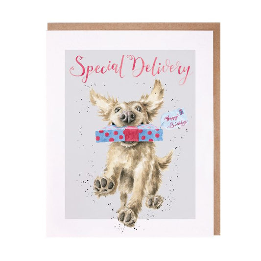 כרטיס ברכה ליום הולדת 'Special Delivery' golden retriever (PAC024)