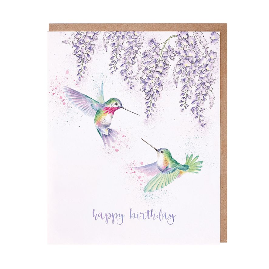 כרטיס ברכה ליום הולדת 'Wisteria Wishes' Humming Bird (OC122)
