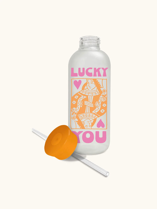 בקבוק זכוכית עם קש Lucky You