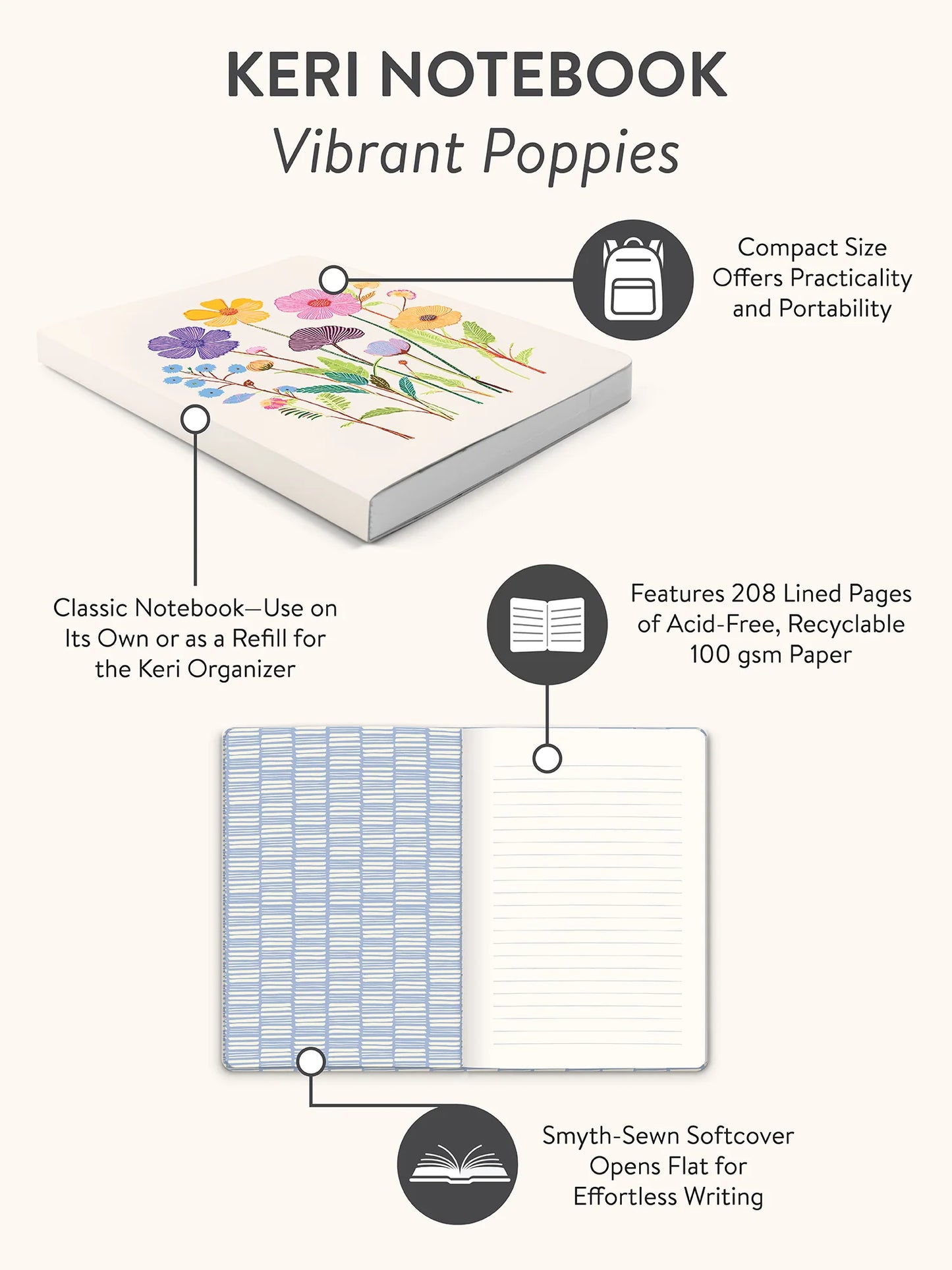 מחברת רכה keri דגם Vibrant Poppies