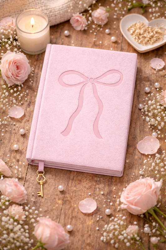 מחברת כריכה קשה קטיפתית Sweetheart Pink Bow