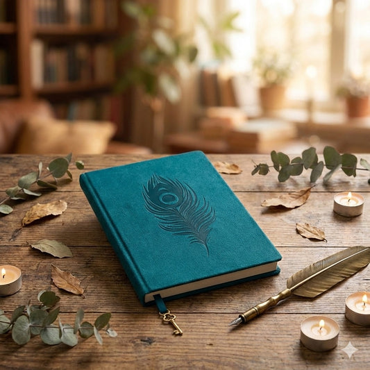 מחברת כריכה קשה קטיפתית  Peacock Blue