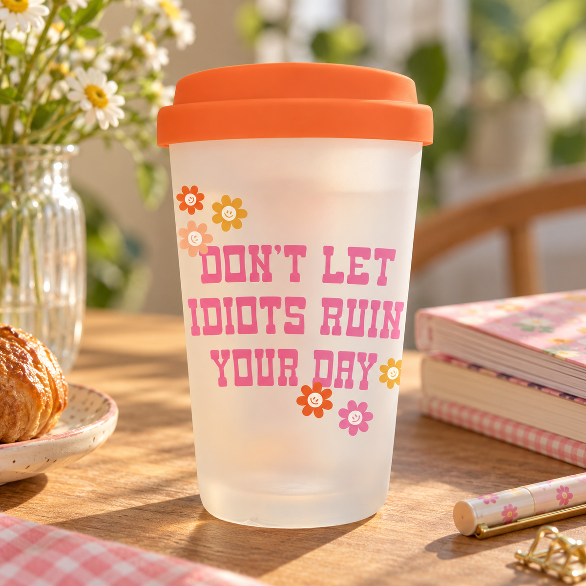 כוס זכוכית עם מכסה סיליקון Don't Let It Ruin Your Day II