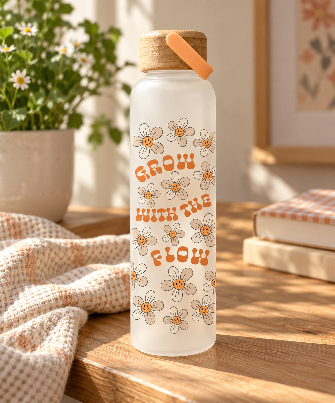 בקבוק זכוכית עם מכסה במבוק Grow with the Flow