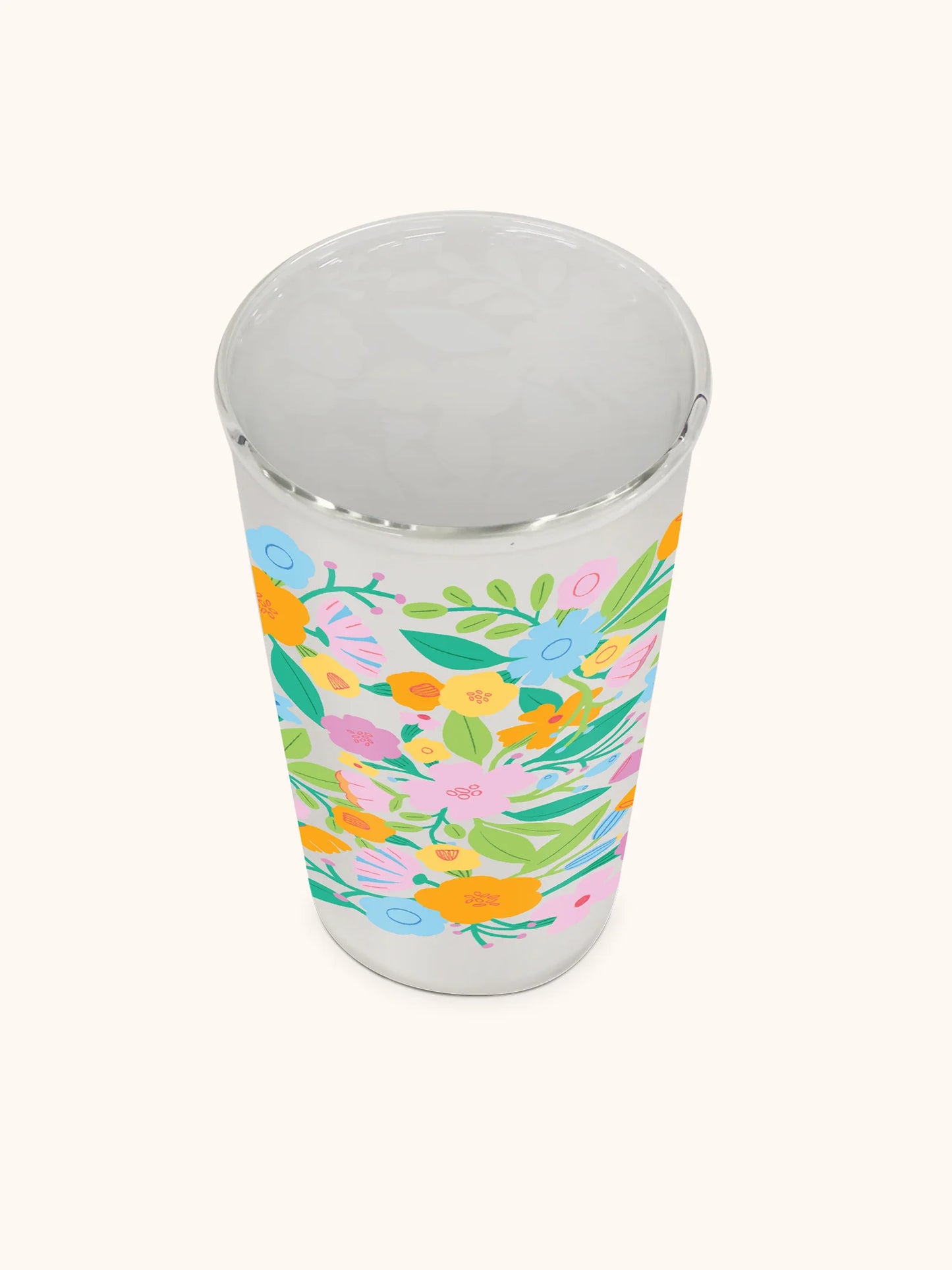 כוס זכוכית עם מכסה סיליקון Floral