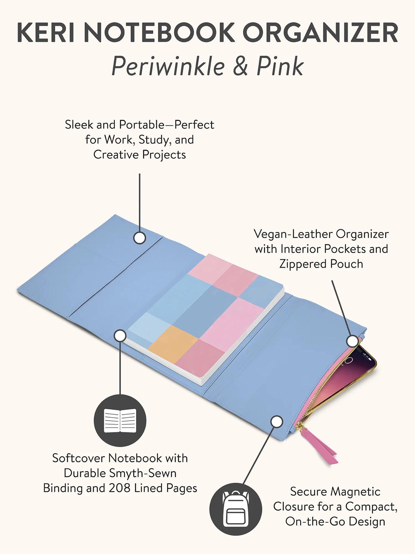 ארגונית Keri Notebook Organizer בצבע Periwinkle & Pink
