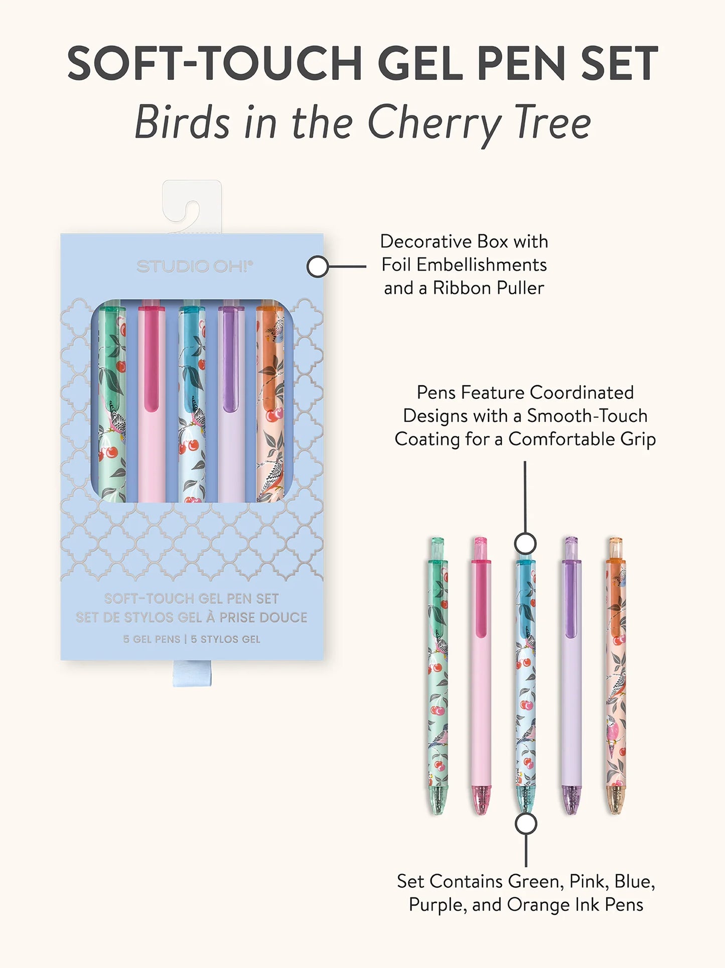 סט עטי ג׳ל Birds in the Cherry Tree
