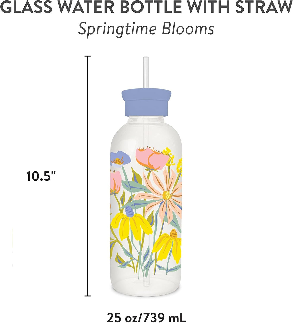בקבוק זכוכית עם קש Springtime Blooms