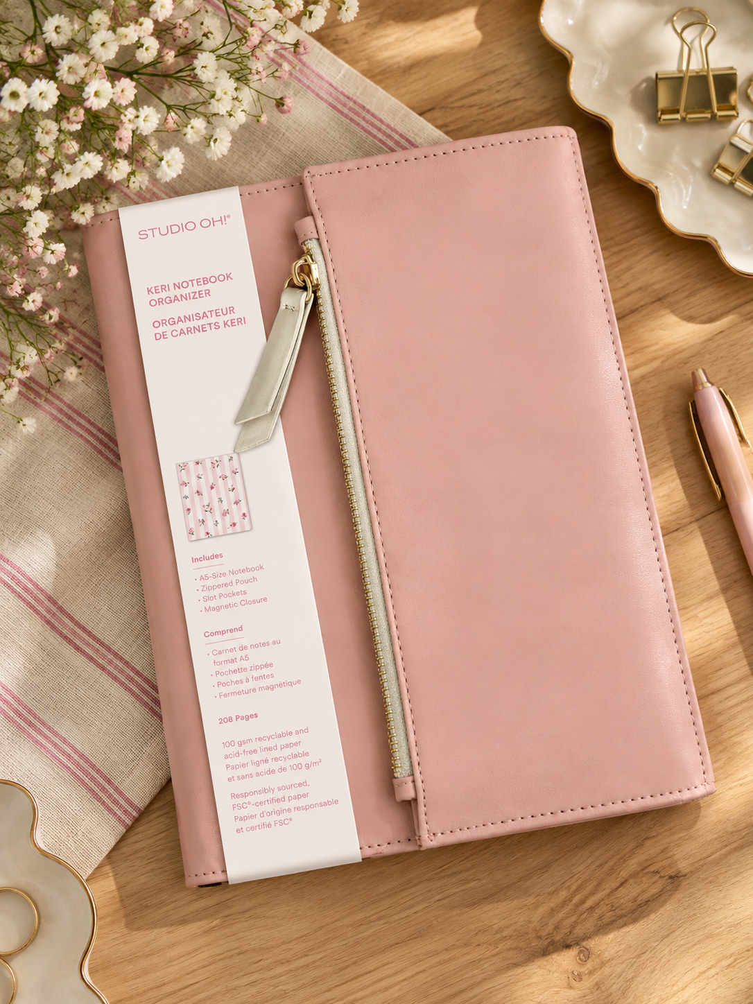ארגונית Keri Notebook Organizer בצבע Blush & Ivory