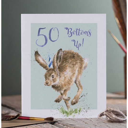 כרטיס ברכה ליום הולדת Bottoms Up!' hare 50 (PAC033)
