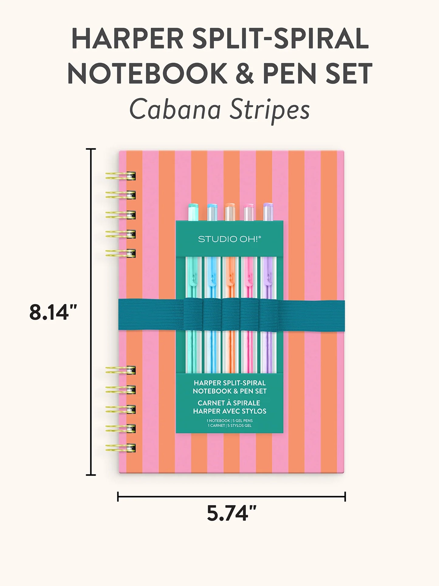 מחברת ספירלה עם סט עטים Cabana Stripes