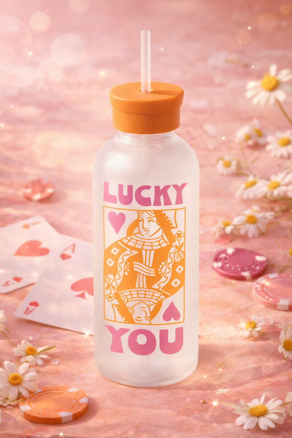 בקבוק זכוכית עם קש  Lucky You