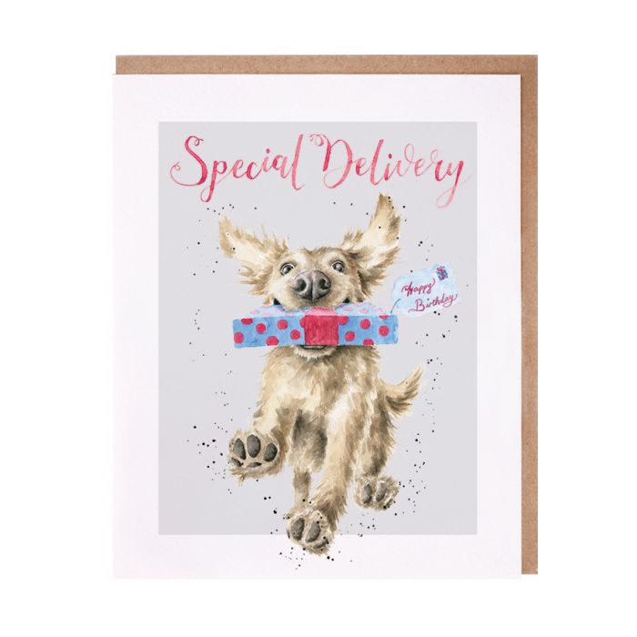 כרטיס ברכה ליום הולדת 'Special Delivery' golden retriever (PAC024)