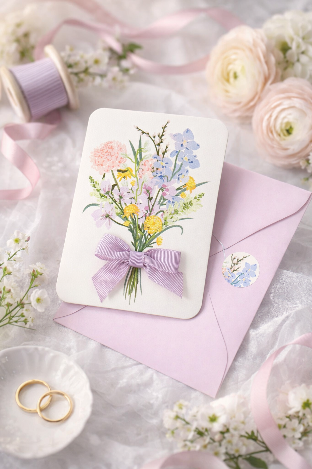 מארז כרטיסי ברכה עם סרט  Wildflower Bouquet Bow