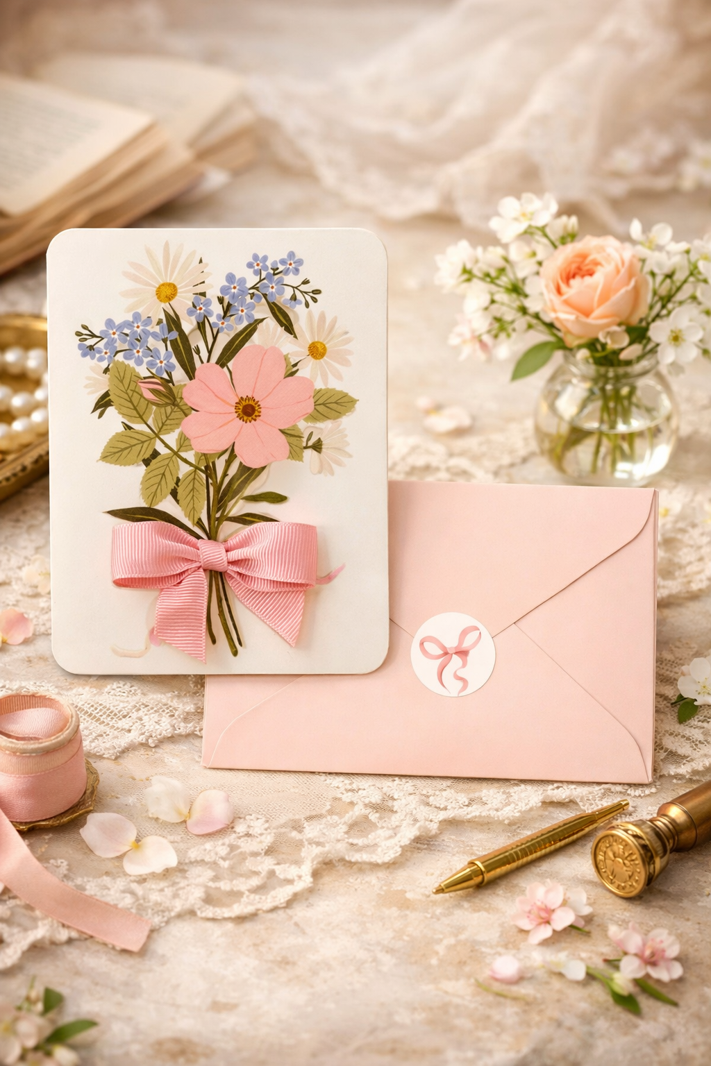 מארז כרטיסי ברכה עם סרט  Blissful Bouquet Bow