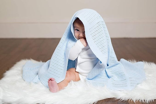 שמיכת וופל בצבע תכלת lulujo