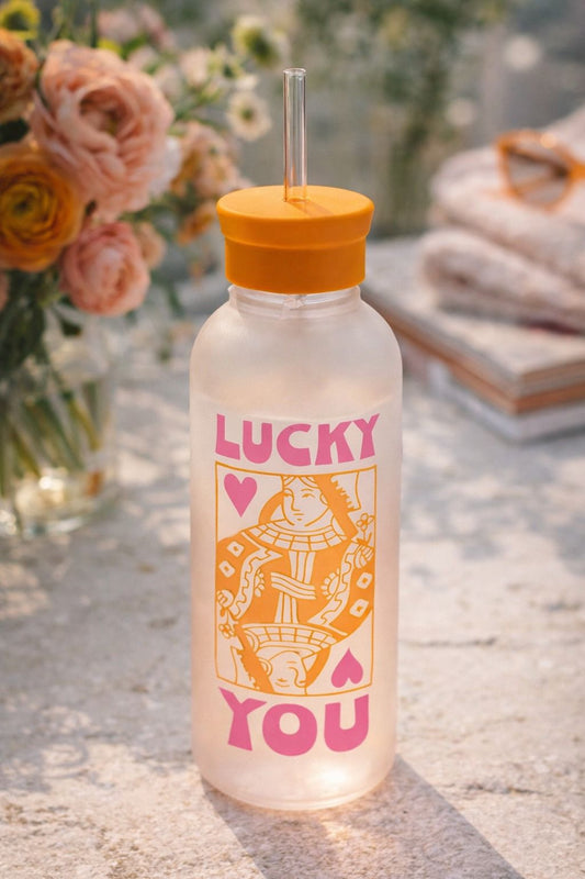 בקבוק זכוכית עם קש  Lucky You