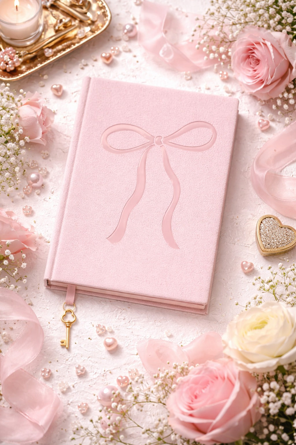 מחברת כריכה קשה קטיפתית  Sweetheart Pink Bow