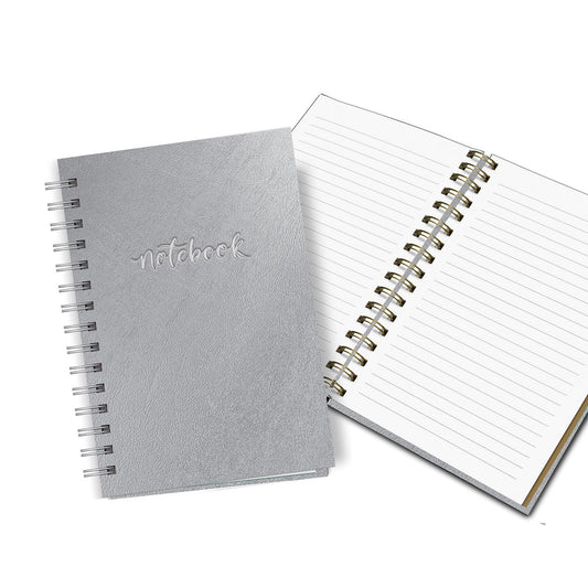 מחברת ספירלה דמוי עור בצבע כסוף