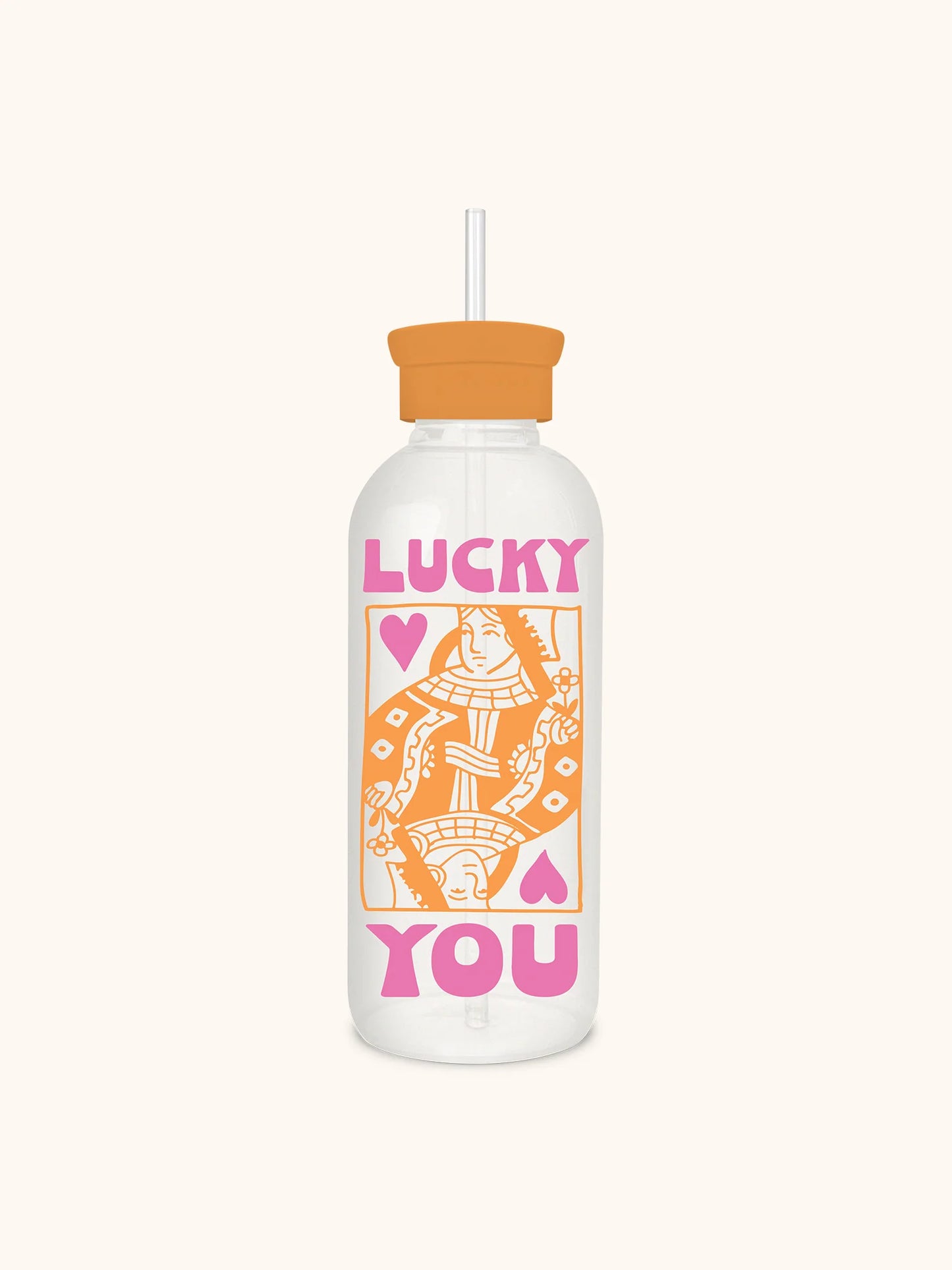 בקבוק זכוכית עם קש  Lucky You