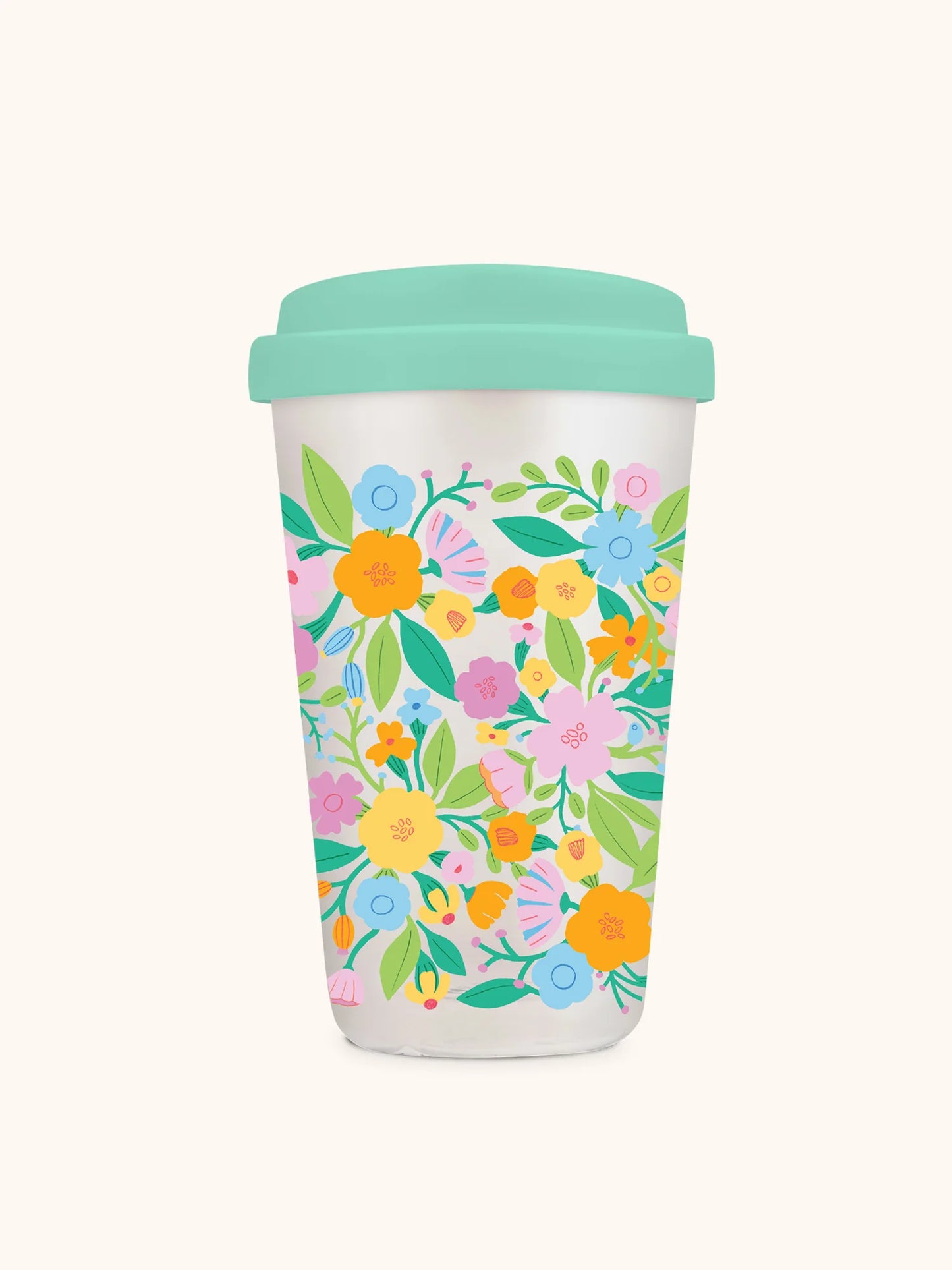 כוס זכוכית עם מכסה סיליקון Floral