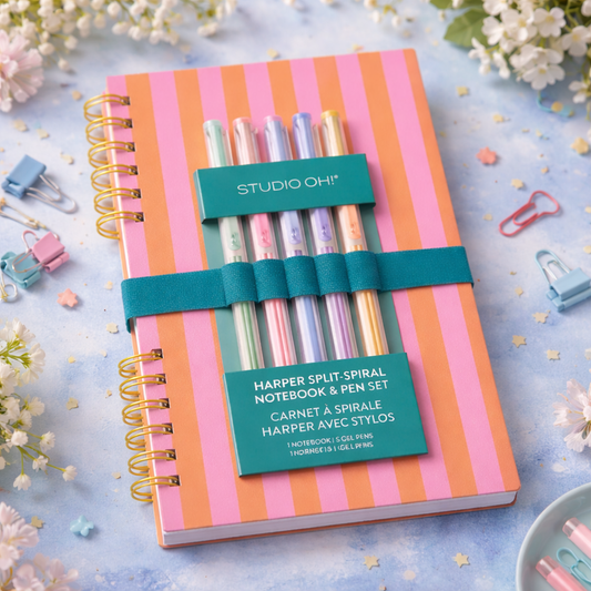 מחברת ספירלה עם סט עטים Cabana Stripes