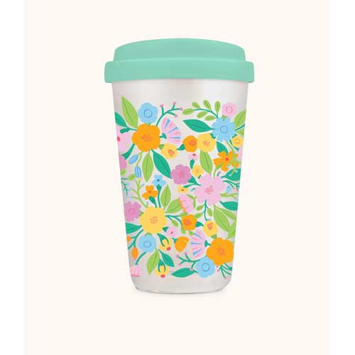 כוס זכוכית עם מכסה סיליקון Floral