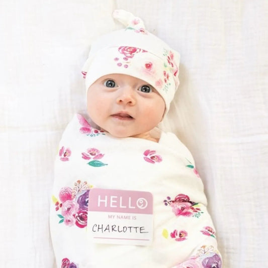 מארז עיטוף וכובע לרך הנולד- פרחוני