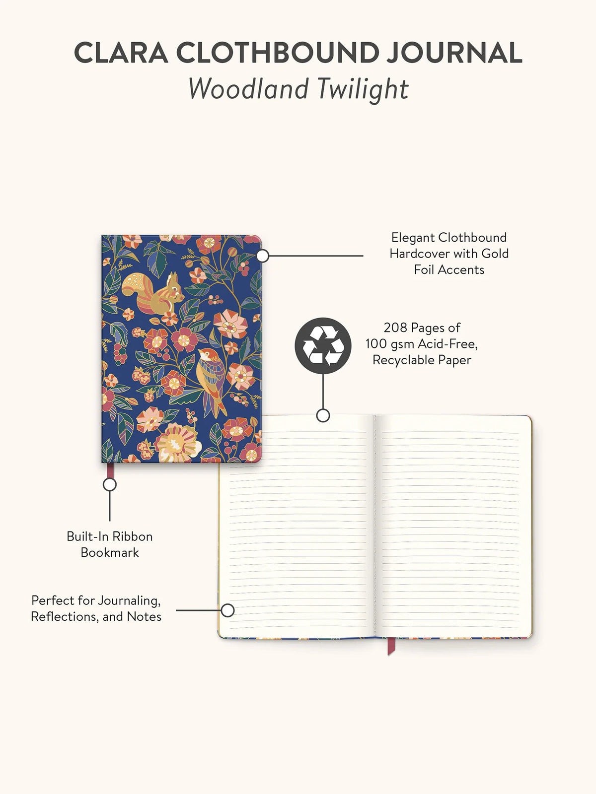 מחברת כריכת בד -  Woodland  Twilight Clara Clothbound Journal