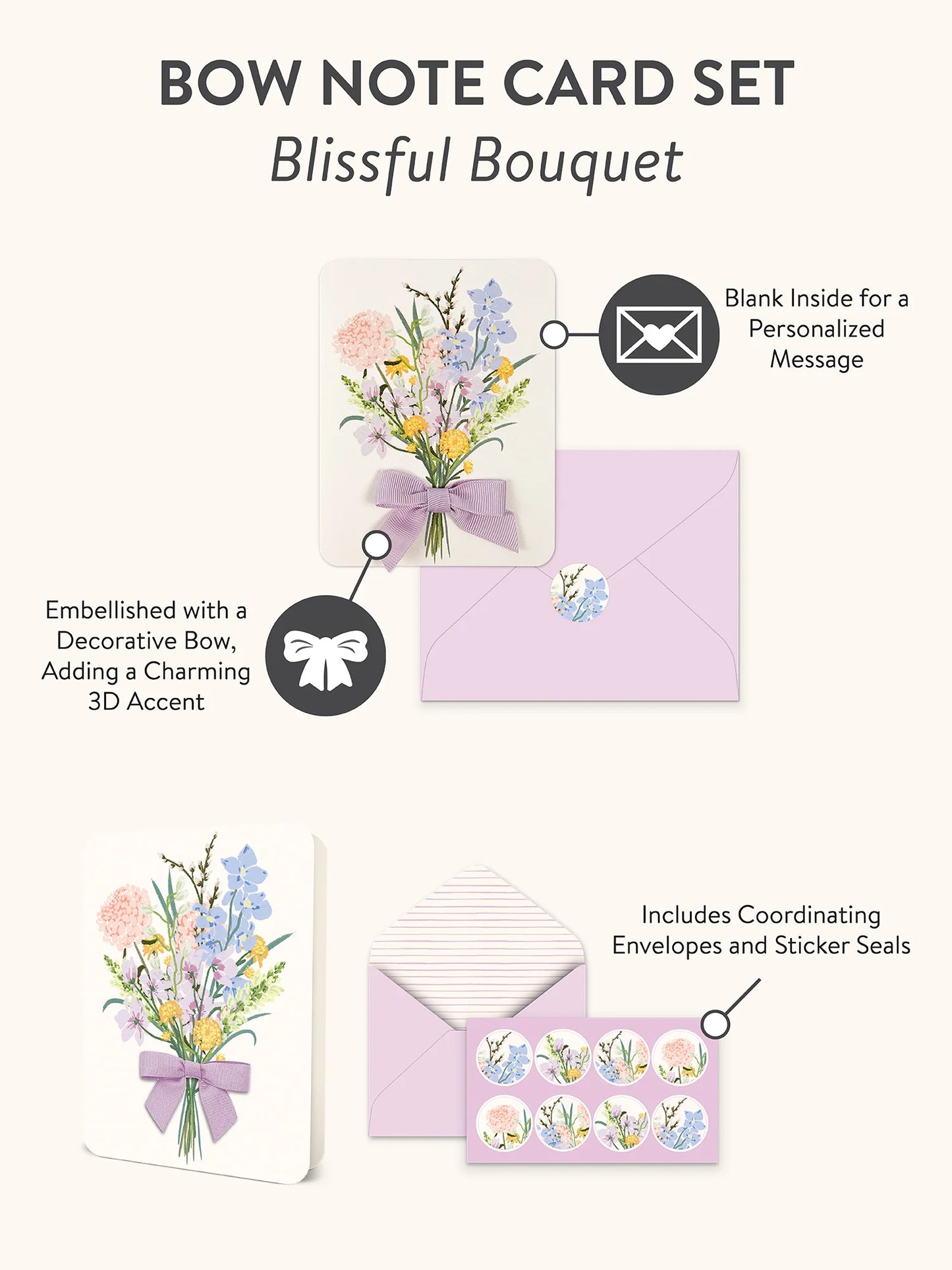מארז כרטיסי ברכה עם סרט  Wildflower Bouquet Bow