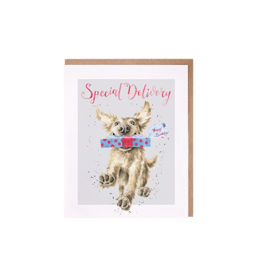 כרטיס ברכה ליום הולדת 'Special Delivery' golden retriever