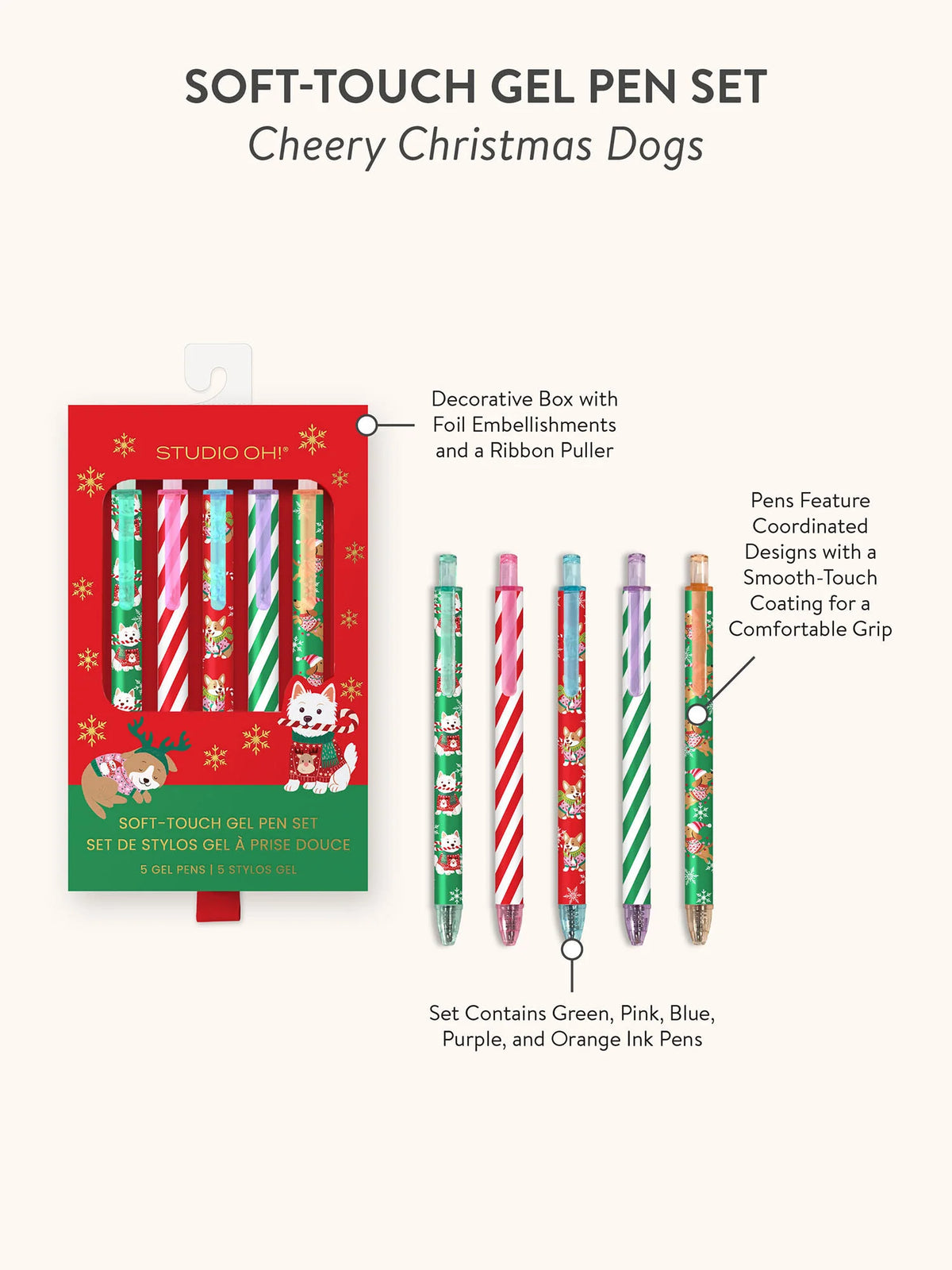 סט עטי ג׳ל Cheery Christmas Dogs