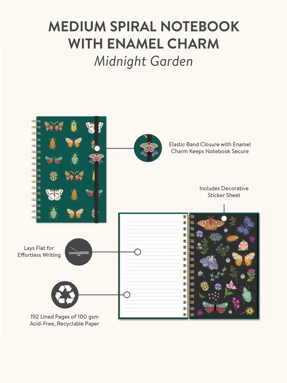 מחברת ספירלה עם מדבקות Midnight Garden