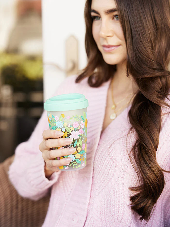 כוס זכוכית עם מכסה סיליקון Floral