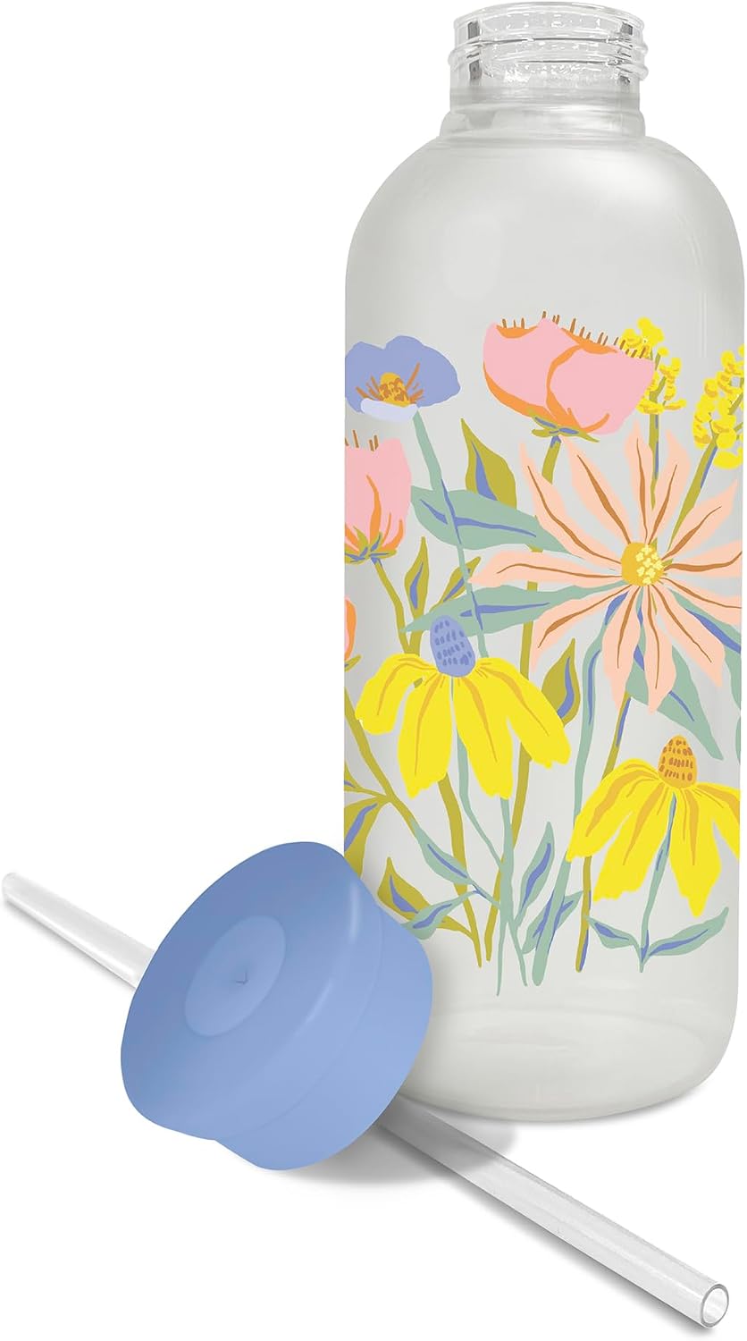 בקבוק זכוכית עם קש Springtime Blooms