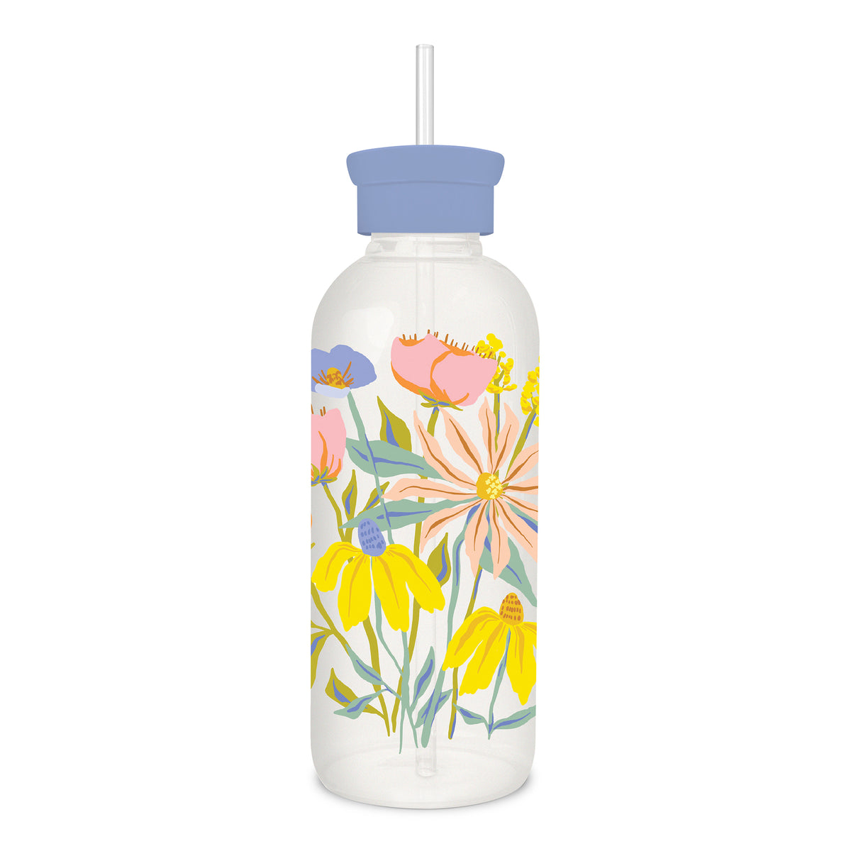 בקבוק זכוכית עם קש Springtime Blooms